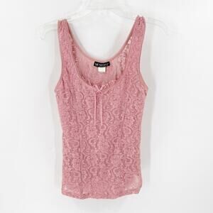 Self Esteem Pink Lace Cami XL Sheer Y2K Coquette Fairycore Fitted Tank Top